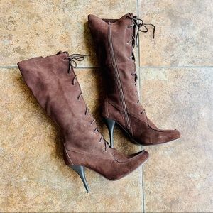 Vintage lace up boots.  Chocolate suede.  Size 8. Perfect condition